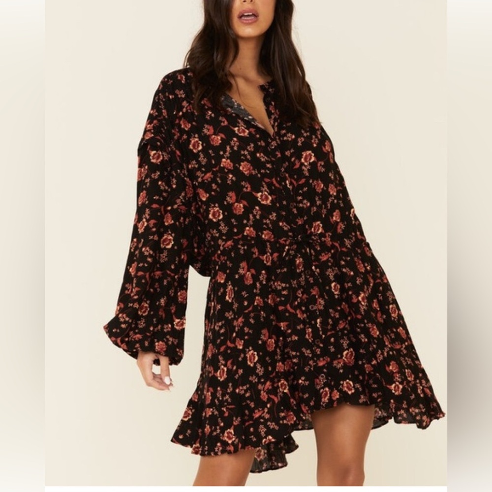 Free People Cottagecore Deep Green and Floral Dress